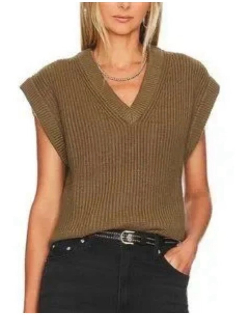 Rails Sleeveless V-Neck Ribbed Sweater Vest in olive
